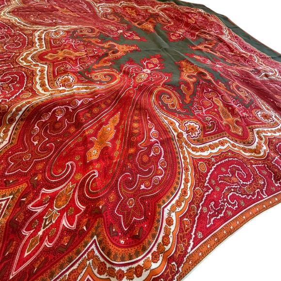 Vintage Ellen Tracy Silk Scarf Red Orange Paisley 34” Square Quiet Luxury - Picture 2 of 4